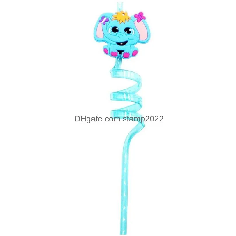 1pc reusable plastic straws cartoon animal drinking straws bar birthday for children kitchen home party decorations supplies 20220827