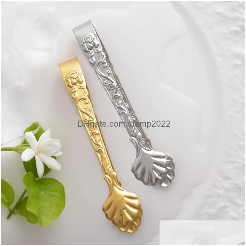 kitchen tools stainless steel silver gold emboss ice clip small coffee sugar food clip hookah coal tongs tweezers carbon clips gadget 20220827