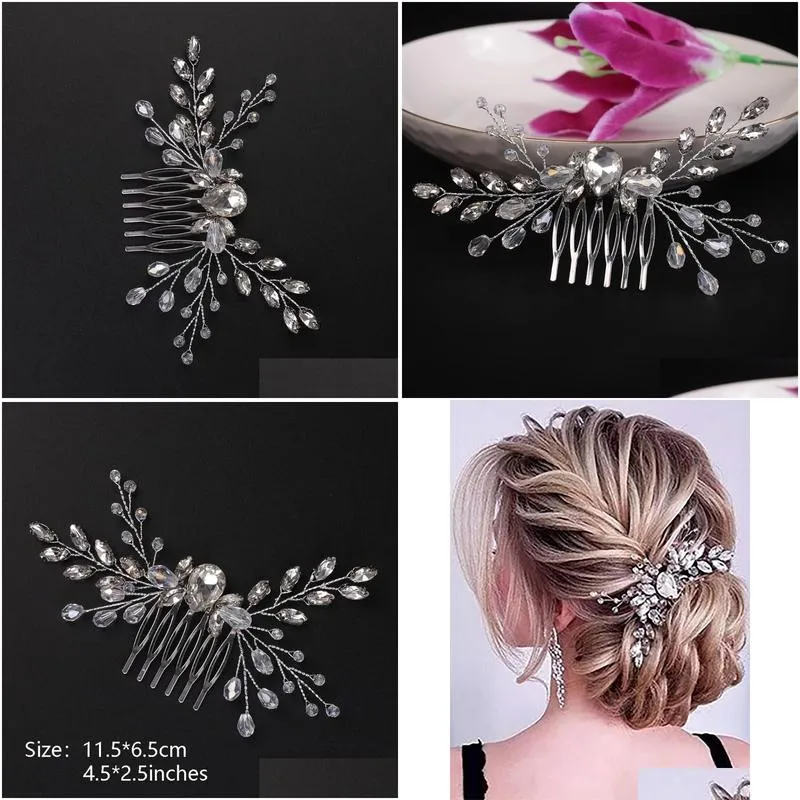 Headpieces Trendy Rhinestone Hair Comb Beads Handmade Crystal Chic Women Bridal Headdress Accessories Party Ornaments