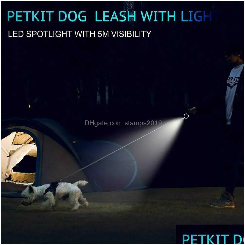 petkit dog telescopic traction rope dog leash dog seat belt puppy collar pet products outdoor with rechargeable led night light 211006