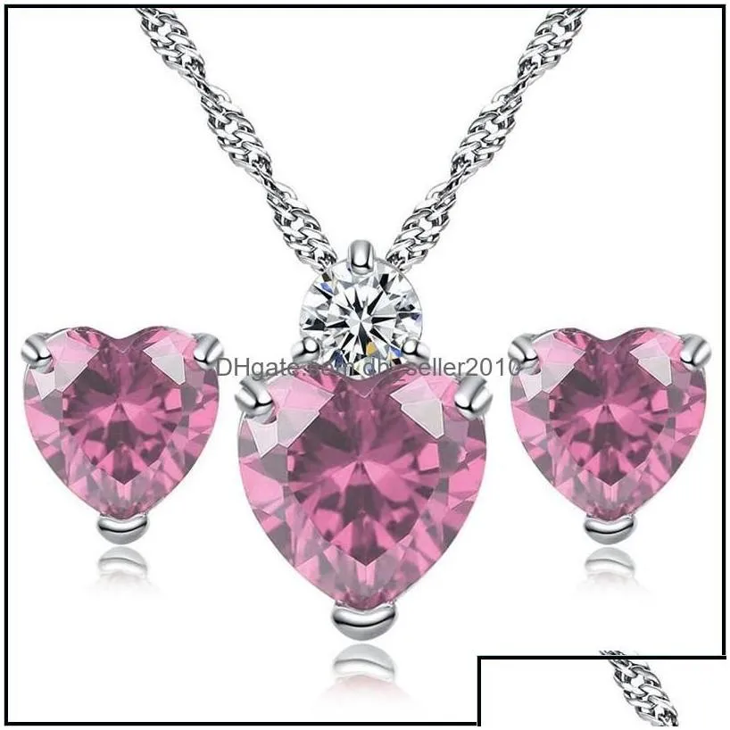 Earrings Necklace Women Fashion Jewelry Sets Heart Shape Pendant Necklaces Wedding Bride Zircon Necklace Earrings Set 601 K2 Drop