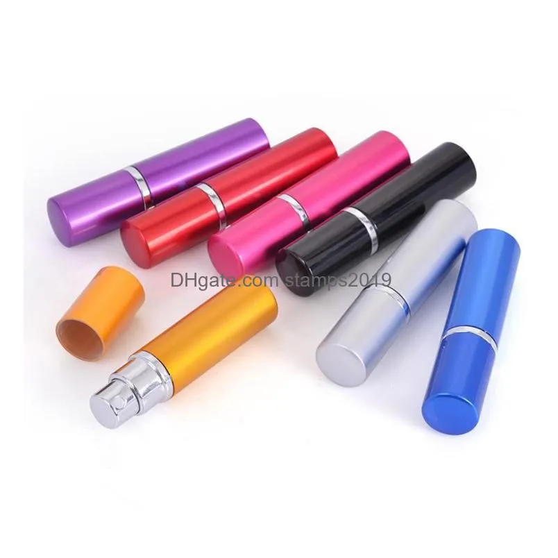 packaging bottles wholesale 7 colors 5cc smooth aluminium per bottle 5ml refillable atomizer travel fragrance glass spray drop deliv dho15