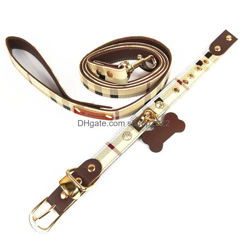 high quality brown luxury pet collars leather print dog leashes fashion pet neck 6221 q2