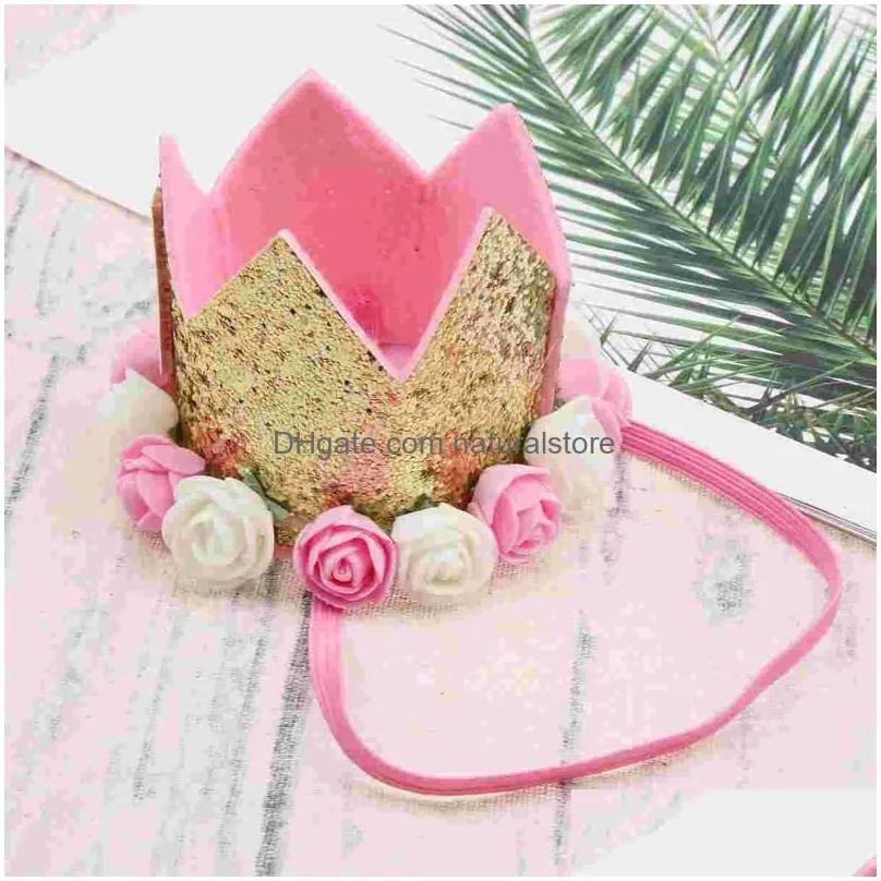 bandanas 1pcs tiara crown 1st birthday rose flower hat po props for ( picture 1 )