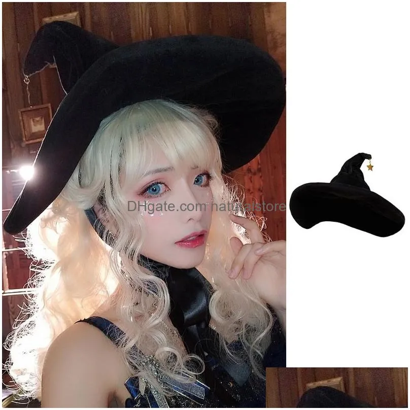 beanieskull caps women`s curved cone witch hat costume accessory women sharp pointed for halloween christmas party 220913