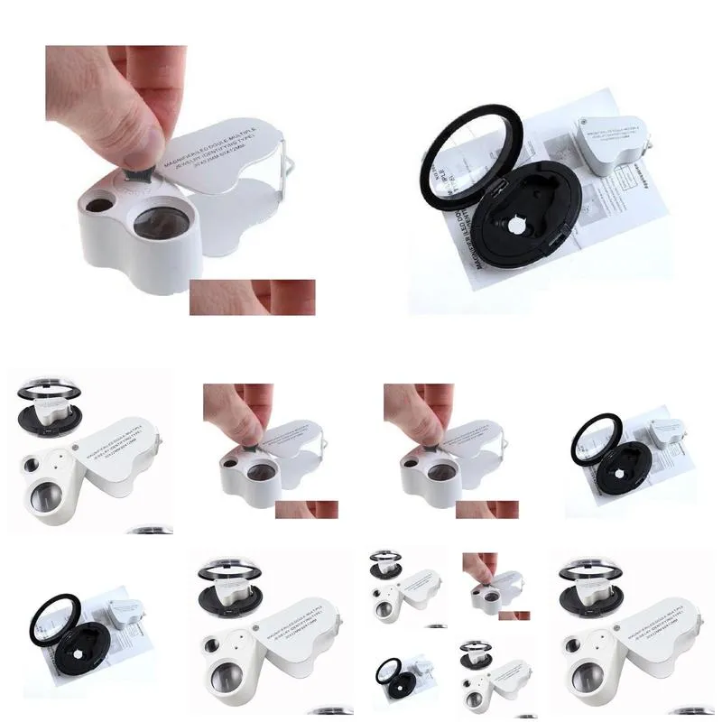 Other Retail Supplies Wholesale Mini Jewelry Loupes 30X 22Mm 60X 12Mm Loupe Dual Glass Magnifier With Led Light Folding Microscope M Dhtm4