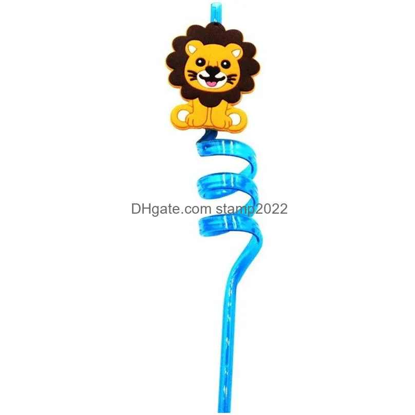 1pc reusable plastic straws cartoon animal drinking straws bar birthday for children kitchen home party decorations supplies 20220827