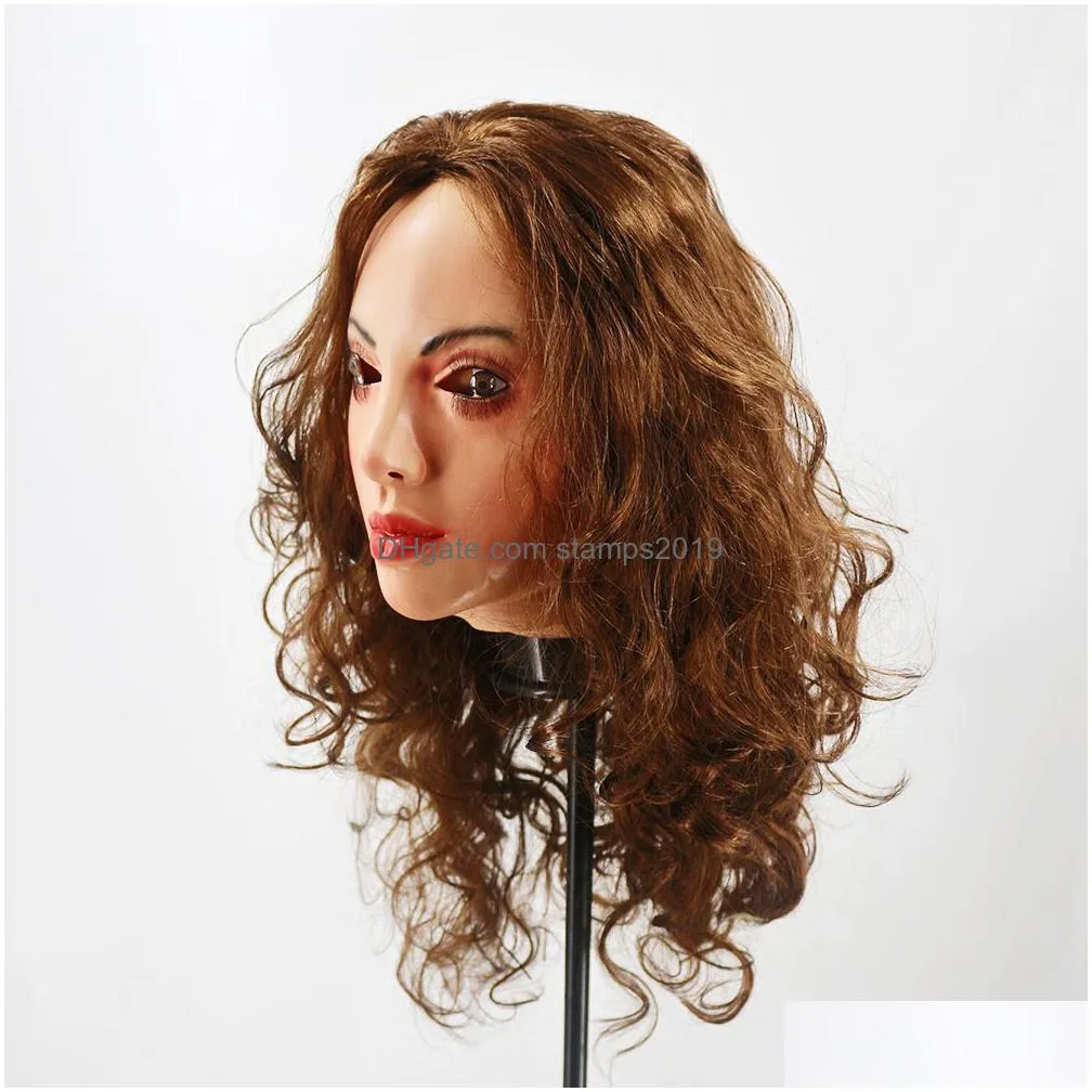 party masks realistic female latex mask woman face halloween with wig lady crossdressing sissy transgender costume 230705