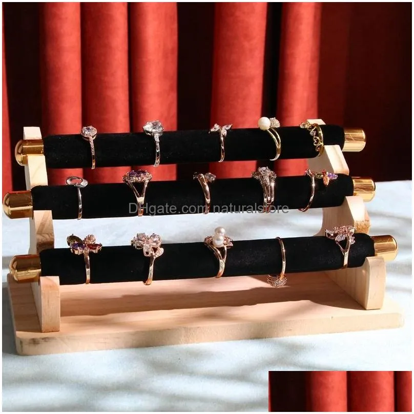 jewelry boxes 3tier wooden jewelry display stand ring holder tbar jewelry showcase display stand and organizer 230214