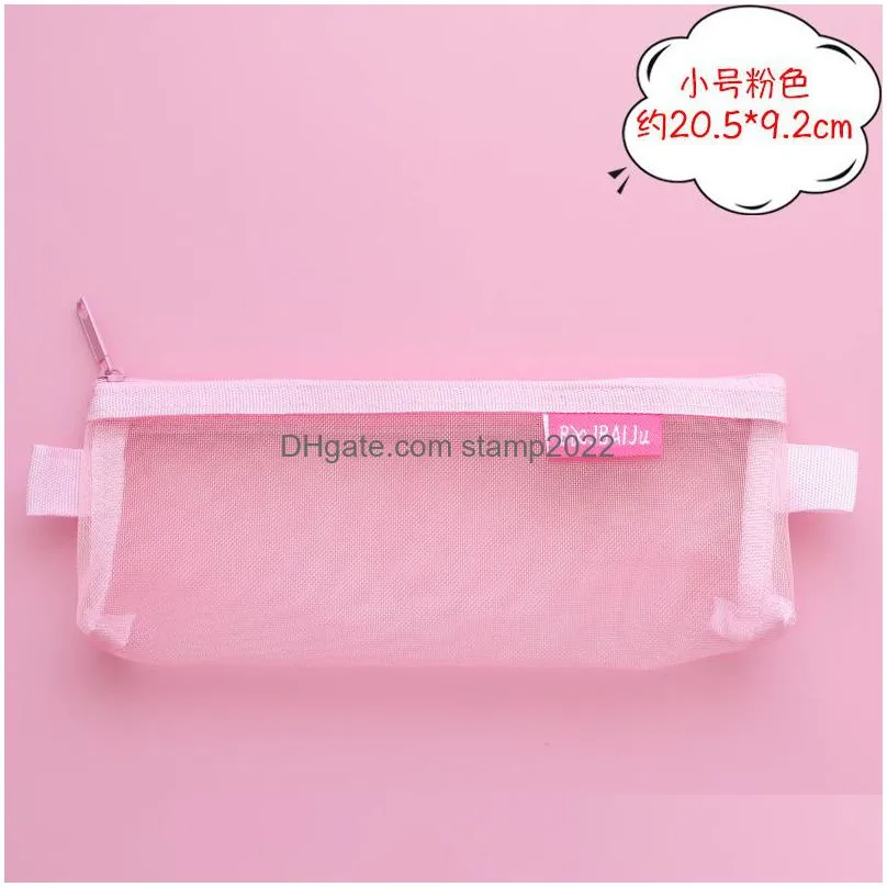 wholesale transparent pencil case mesh pencil bag for kids girls gift office school supplies kawaii stationery nylon pencilcase 20220923