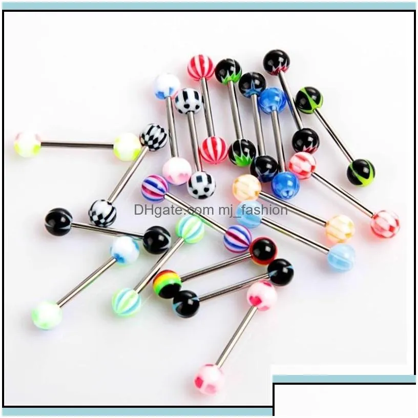 Tongue Rings 100Pcs/Lot Body Jewelry Fashion Mixed Colors Tongue Tounge Rings Bars Barbell Piercing C3 Drop Delivery 2021 Mjfashion