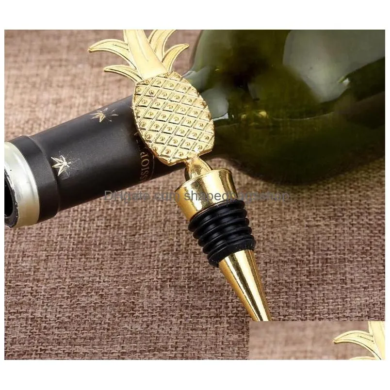 100pcs pineapple wine stopper in gift boxes champagne wine bottle stopper vacuum sealed bridal wedding wine pourer gift sn3025