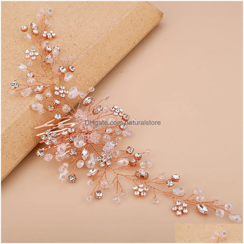 wedding hair jewelry vintage rose gold silver accessories bridal headwear shiny crystal comb elegant banquet for women 230202