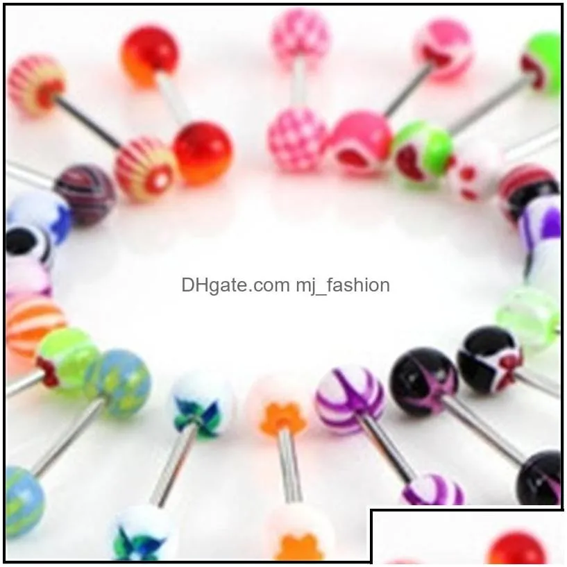 Tongue Rings 100Pcs/Lot Body Jewelry Fashion Mixed Colors Tongue Tounge Rings Bars Barbell Piercing C3 Drop Delivery 2021 Mjfashion