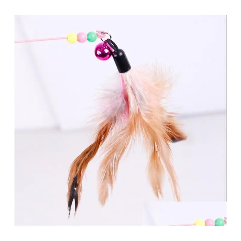 Cat Toys Pet Toy Cute Design Plastic Steel Wire Feather Teaser Wand For Cats Interactive Products 90Cm Drop Delivery Home Garden Supp Otidp