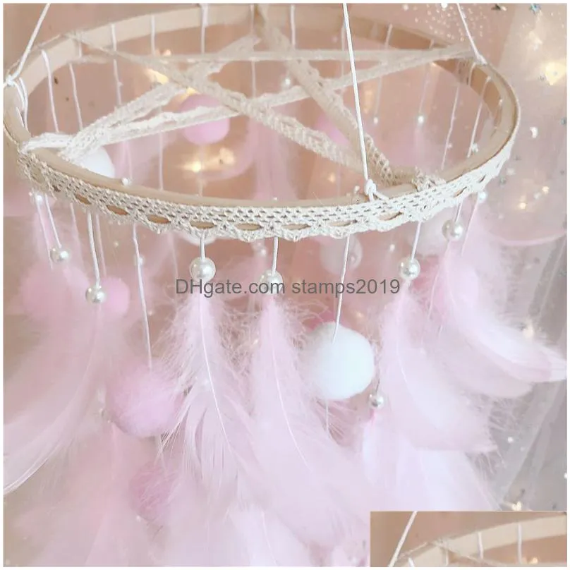 decorative objects figurines dream catcher bedroom wind chimes hanging decorations hand woven feather aerial ornament for infant gril gift