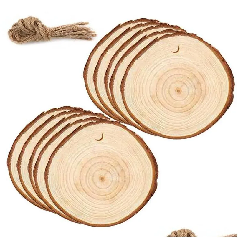 Greeting Cards Christmas Ornaments Wood Diy Small Discs Circles Painting Round Pine Slices W/ Hole N Jutes Party Supplies Drop Deliv Dh8Or