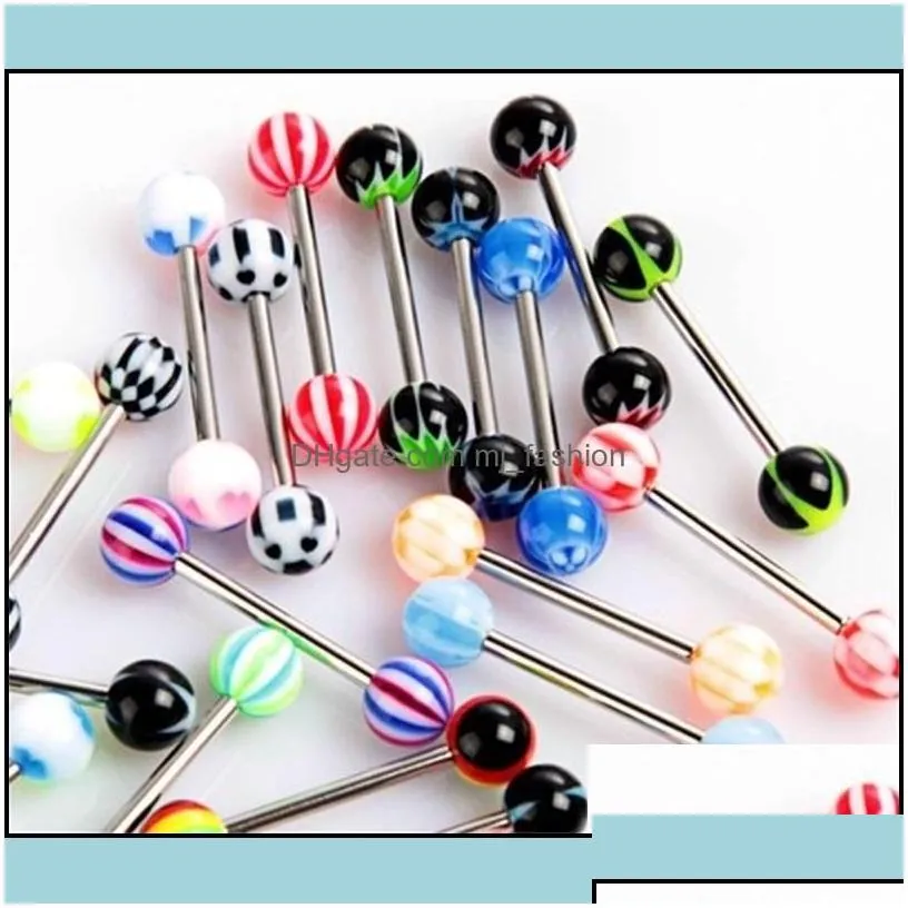 Tongue Rings 100Pcs/Lot Body Jewelry Fashion Mixed Colors Tongue Tounge Rings Bars Barbell Piercing C3 Drop Delivery 2021 Mjfashion