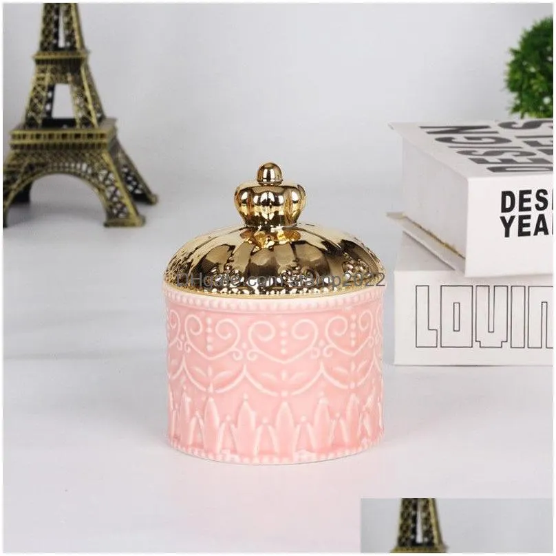 european-style electroplating ceramic storage jar display box crown jewelry boxes with lid desktop ornaments home storages supplies 20220831