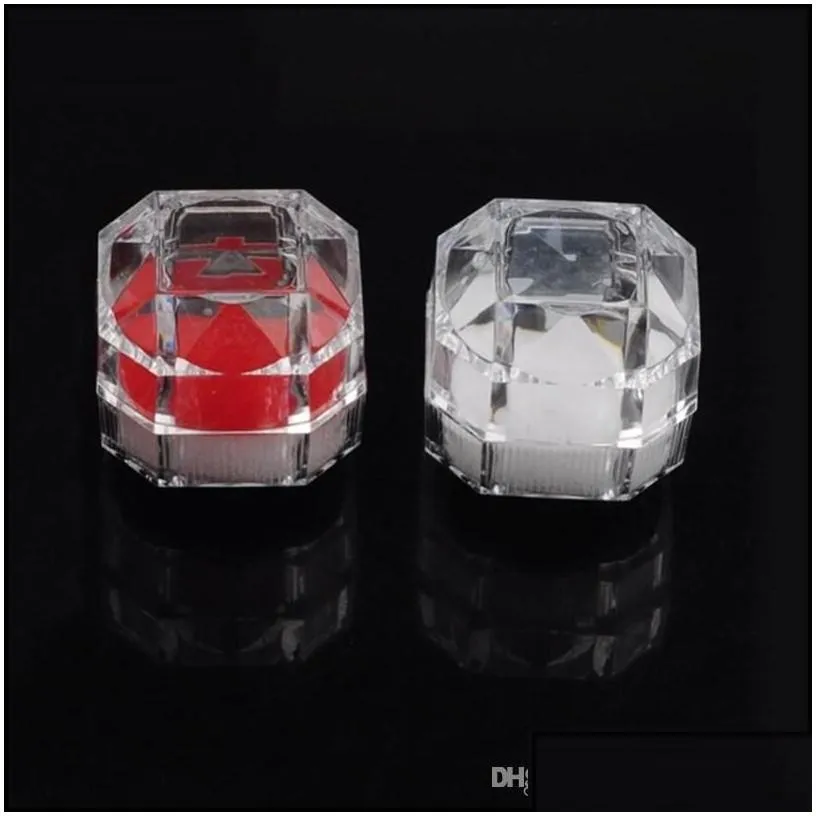 Jewelry Boxes Acrylic Crystal Clear Ring Box Transparent Black White Red Stud Earring Jewelry Case Gift Boxes Packaging Drop Deliver