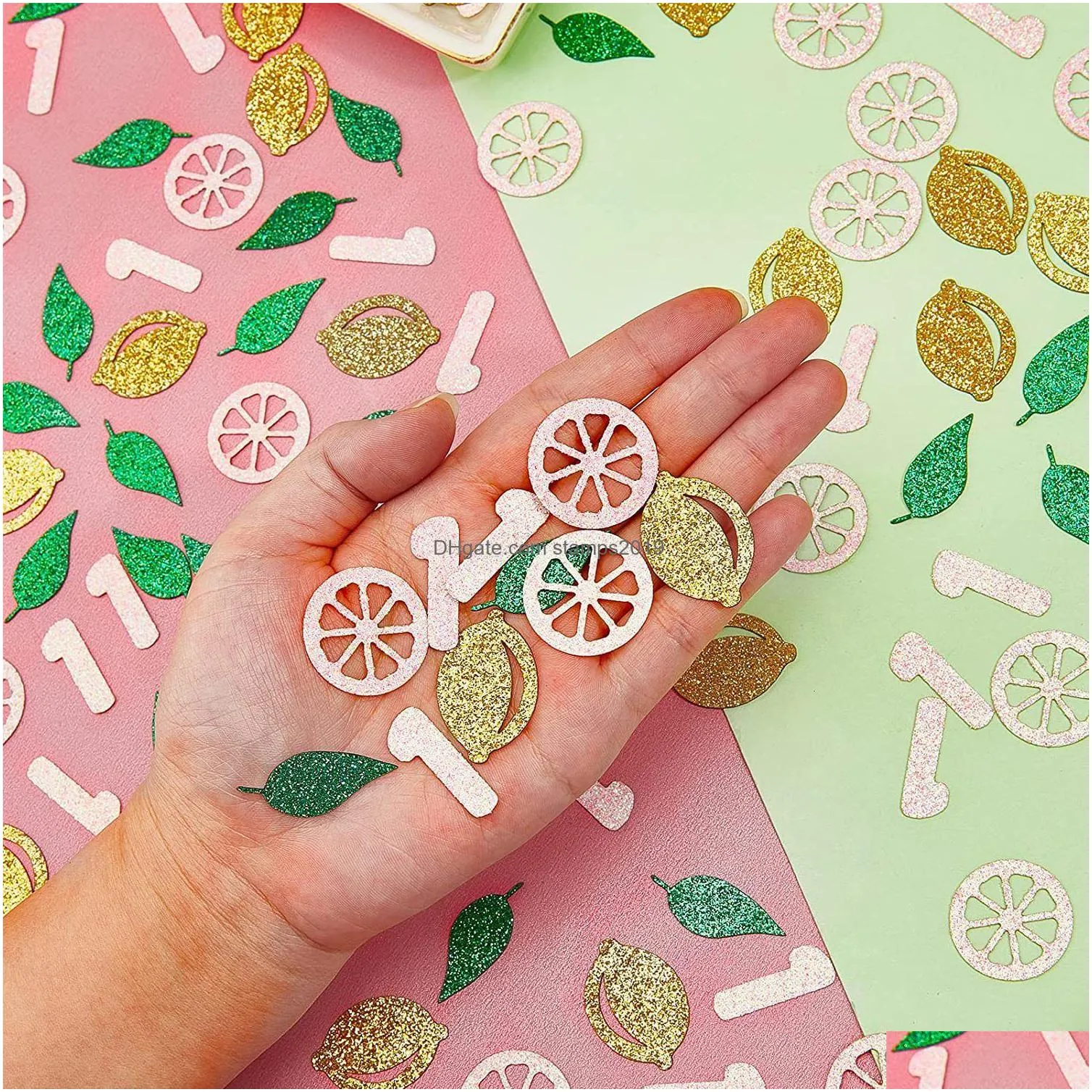 gift wrap 200pcs lemon theme 1st birthday confetti mixture of glitter slice leaves for party supplies 230705