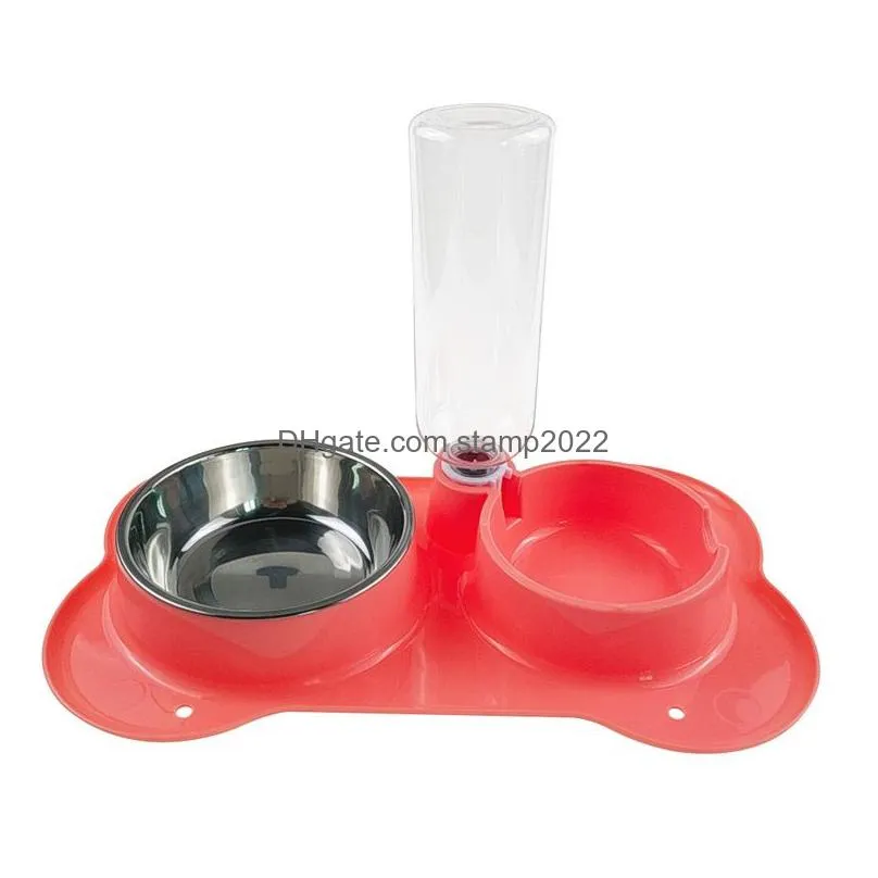 3pcs bone shape stainless steel dog bowl double drinking bowls feeder 1299 d3