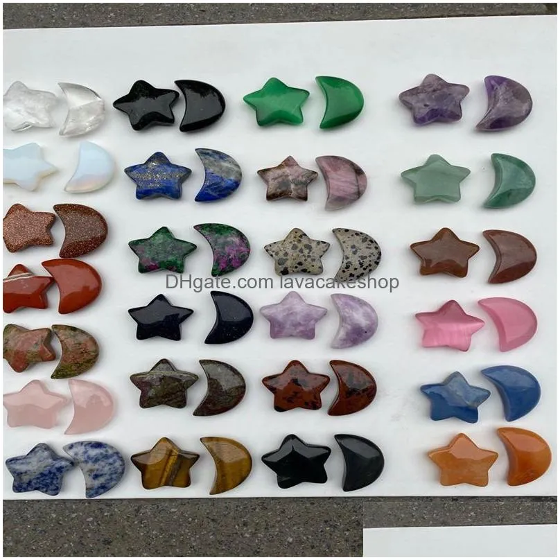moon and star shaped statues natural crystal stone colorfull mascot meditation healing reiki gemstone gift room 4614 q2