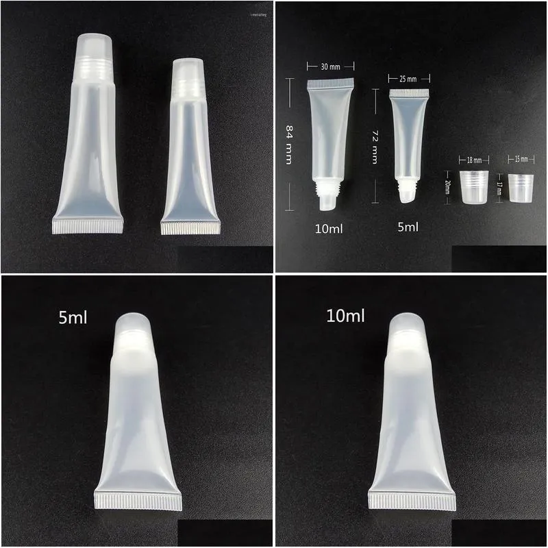 Packaging Bottles Wholesale 10Pcs 5Ml/10Ml Bottle Refillable Empty Cosmetic Tubes Lip Gloss Clear Containers Makeup Tools11 Drop Del Ot5Vb