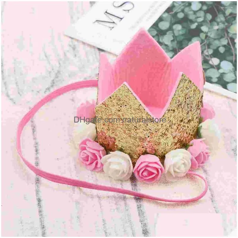 bandanas 1pcs tiara crown 1st birthday rose flower hat po props for ( picture 1 )