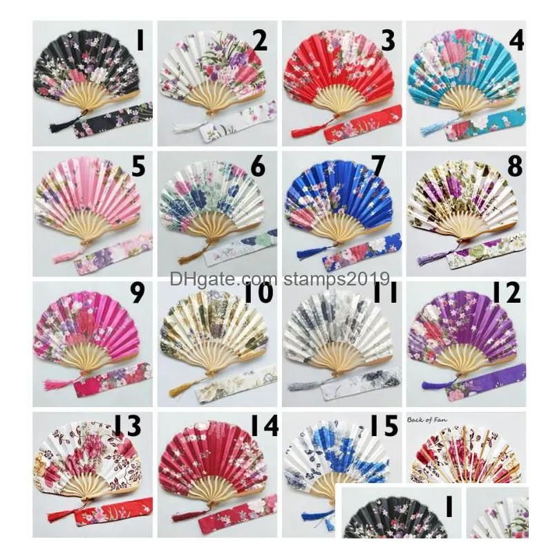 party favor 100pcs personalized cherry blossom design round cloth folding hand fan with gift bag wedding gifts sn2404 drop delivery dhbtw