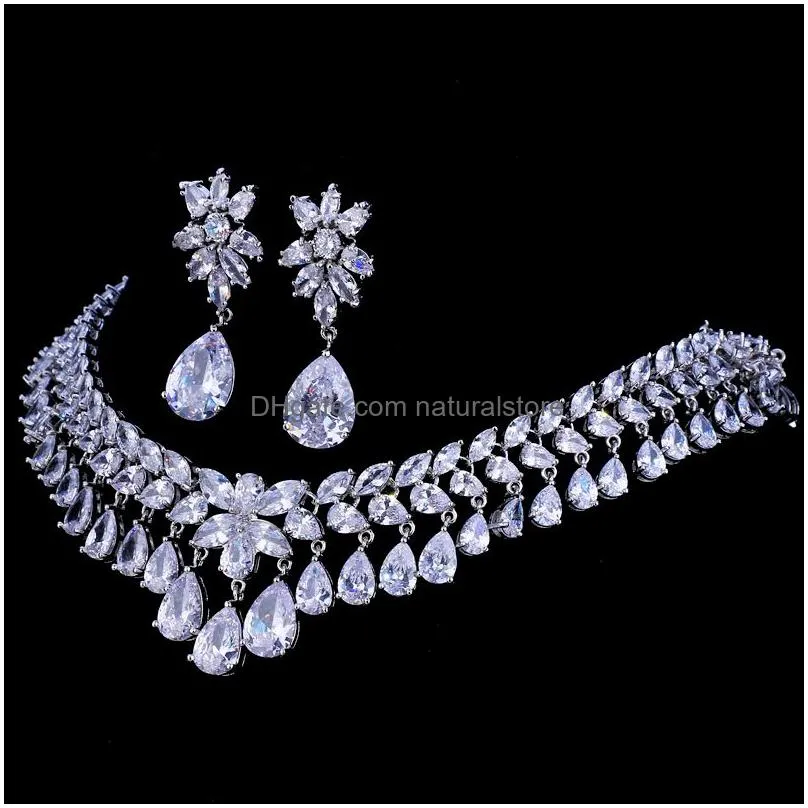 wedding jewelry sets emmaya luxury cubic zirconia bridal tear drop crystal party necklace 230213