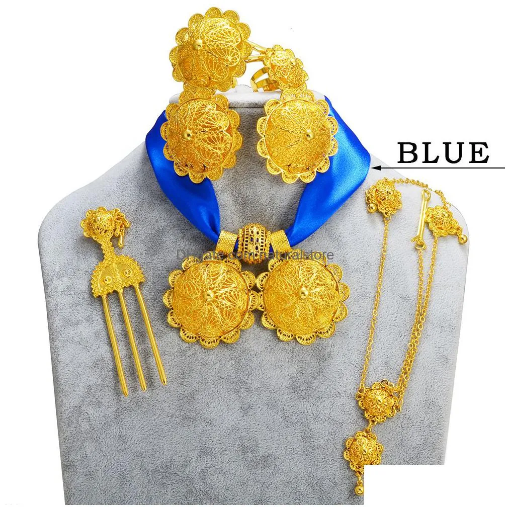 wedding jewelry sets anniyo ethiopian sets necklaces earrings ring bracelets hairpins head chains african eritrean weeding productss #300306