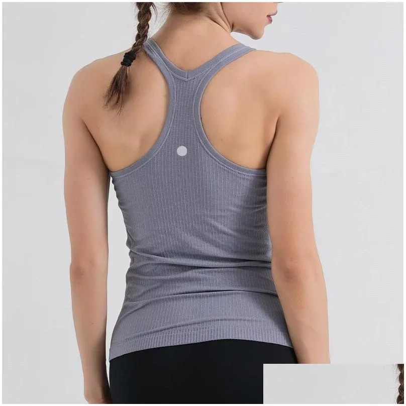 LL Gym Yoga Bra Backless Crop Top Women Crew Neck With Gym Off Shoulder Sexy Tank Tops Fitness Cami Casual Summer