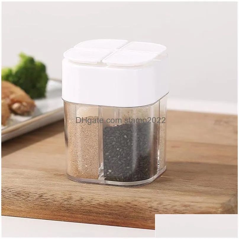 herb spice tools transparent spice jar 4 in 1 salt and pepper seasoning bottle with lid kitchen moisture-proof condiment cruet storage container 20220826