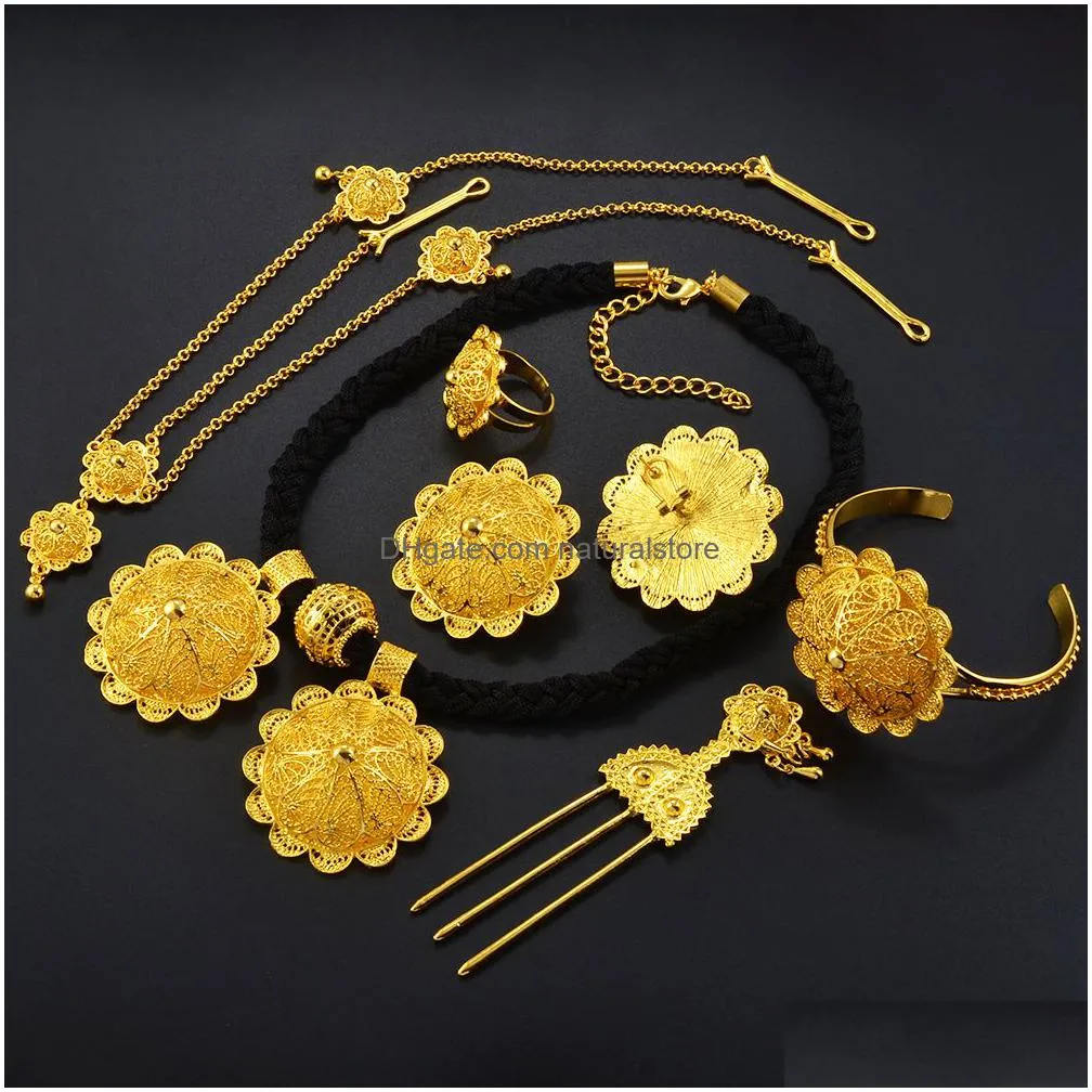 wedding jewelry sets anniyo ethiopian sets necklaces earrings ring bracelets hairpins head chains african eritrean weeding productss #300306