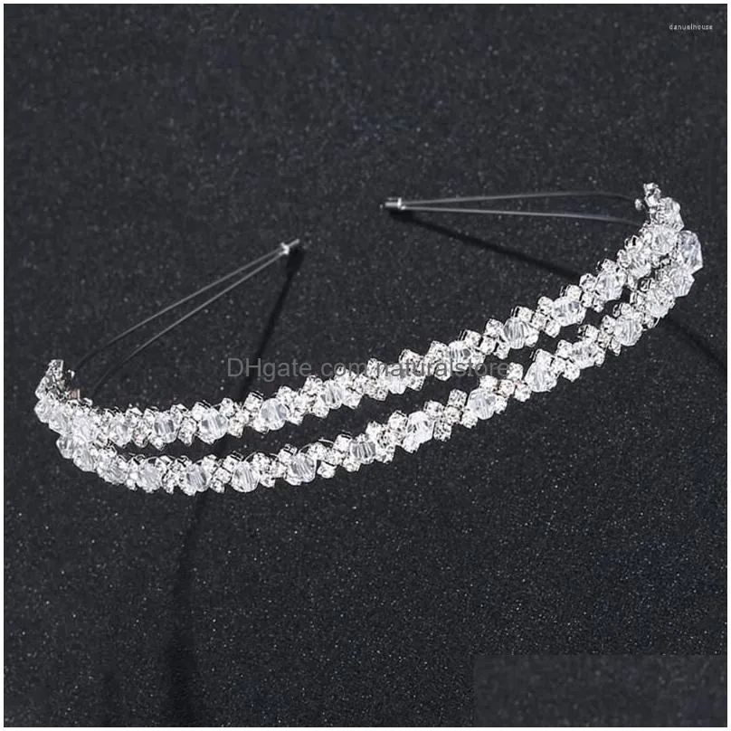 bandanas rhinestone headband double layer silver hair wedding bridal loop clasp band accessories for women