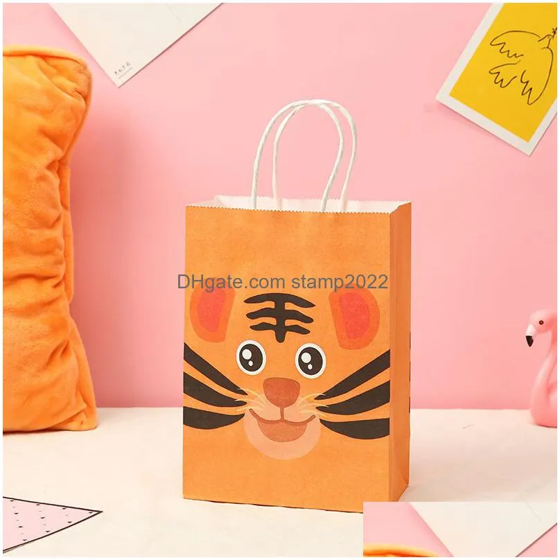 other event party supplies 5pcs paper bag jungle safari animal zoo happy birthday kids gift candy packaging bags baby shower decor dhrnx