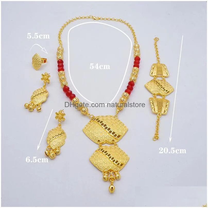 luxury dubai gold color sets african indian ethiopia bridal wedding gifts party for women necklace earrings jewelry set 220810