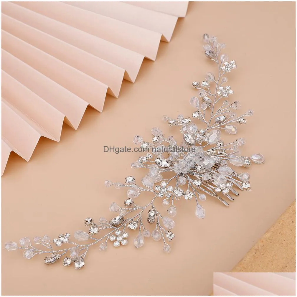 wedding hair jewelry vintage rose gold silver accessories bridal headwear shiny crystal comb elegant banquet for women 230202