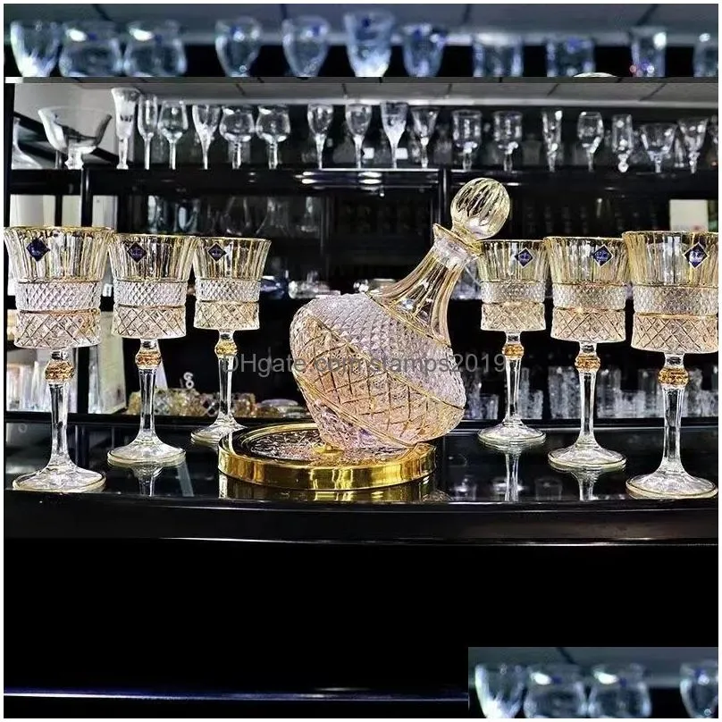 wine glasses 1100ml drawing gold rotating crystal glass decanter high end light luxury tumbler gyro 230721