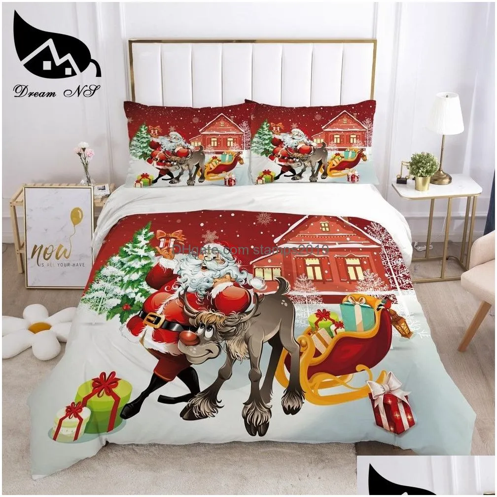 dream ns red christmas bedding set queen bedding home textiles set bedclothes santa duvet cover set juego de cama 201127