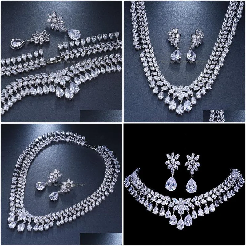 wedding jewelry sets emmaya luxury cubic zirconia bridal tear drop crystal party necklace 230213