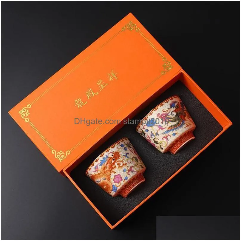 wine glasses jingdezhen chinese style ancient enamel color tea cup master dragon and phoenix pair kung fu sample set 230721