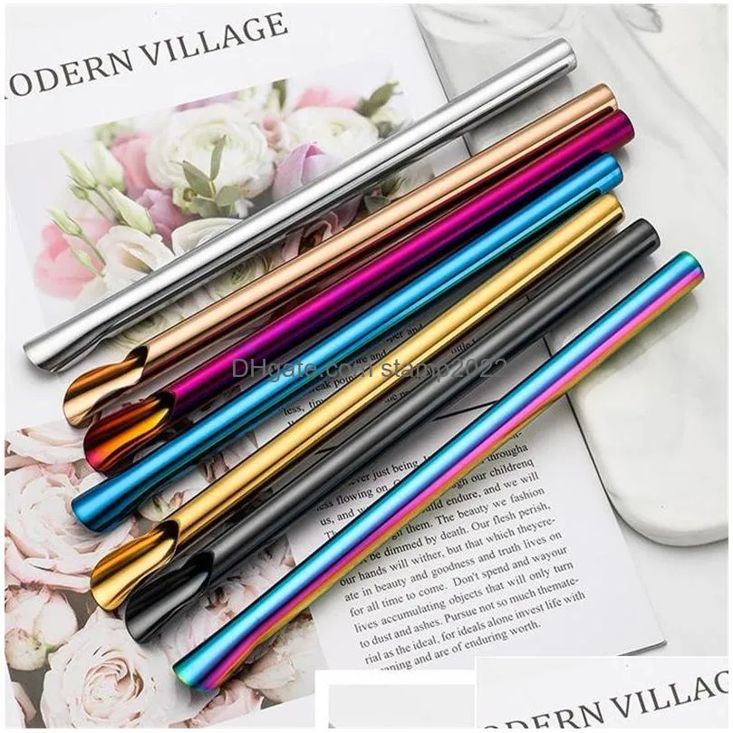 drinking straws convenient reusable spoon durability drink straw stainless steel stirring bar creative colorful straw 20220901 e3