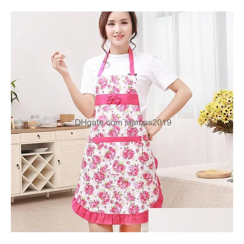 aprons printed apron with pockets waterproof floral bib kitchen soil release bowknot home textiles breech cloth sn1188 drop delivery dh3pj