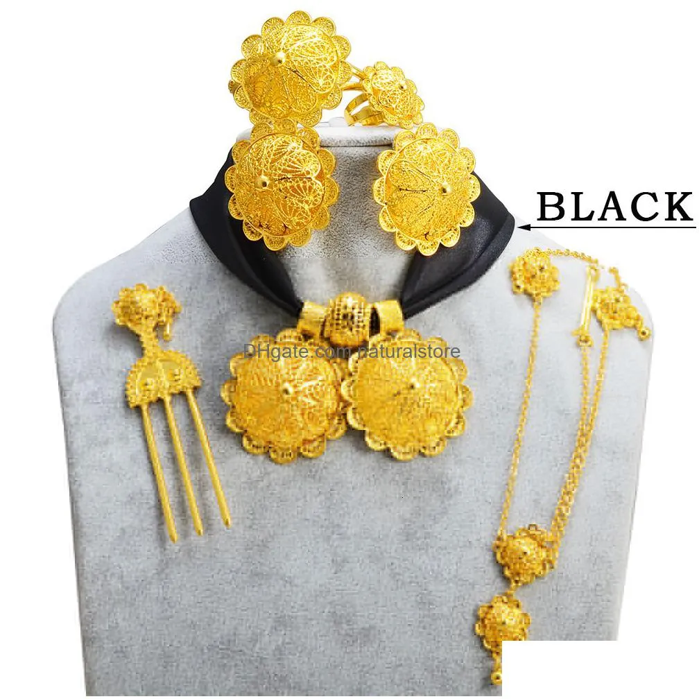 wedding jewelry sets anniyo ethiopian sets necklaces earrings ring bracelets hairpins head chains african eritrean weeding productss #300306
