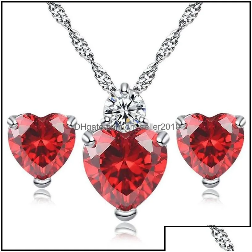 Earrings Necklace Women Fashion Jewelry Sets Heart Shape Pendant Necklaces Wedding Bride Zircon Necklace Earrings Set 601 K2 Drop