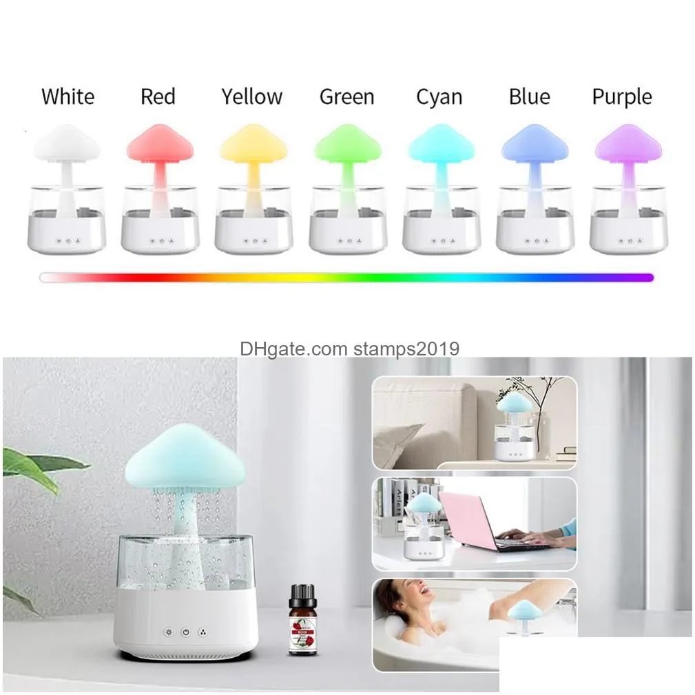 novelty items mushroom rain essential oil diffusers colorful night light mini water diffuser moisturize skin home decor for bedroom kids room