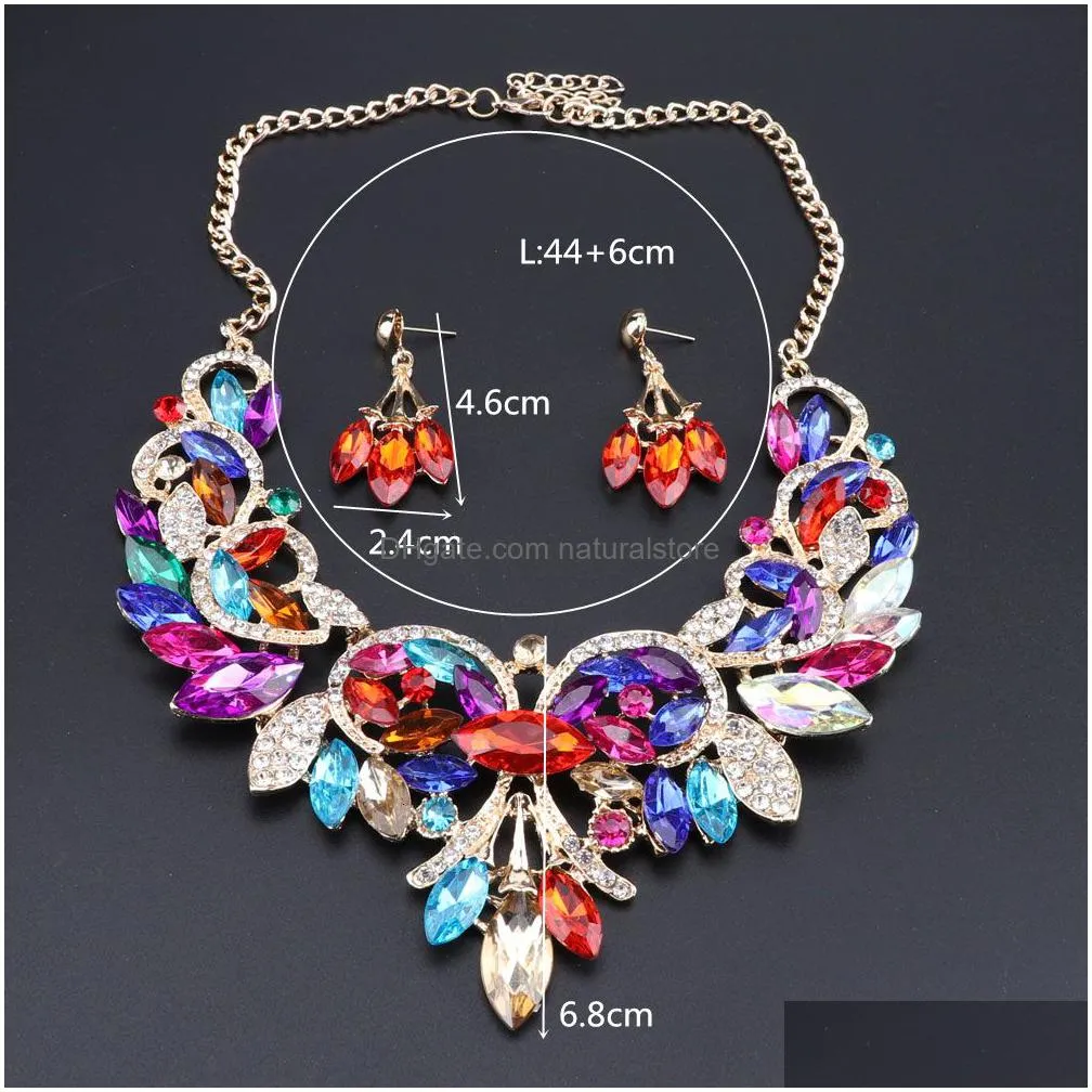 earrings necklace luxury indian bridal jewelry sets wedding party costume jewellery womens fashion gifts leaves crystal necklace earrings sets