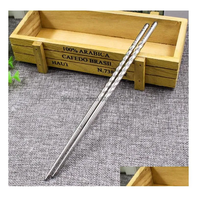 chopsticks 500 pairsorpack stainless steel anti-skip thread style durable sn173 drop delivery home garden kitchen dining bar flatware dhkwk